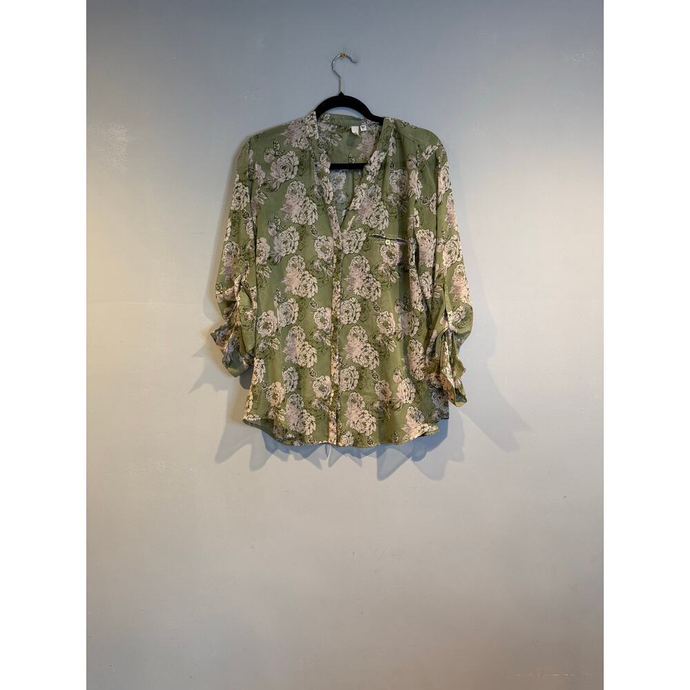 KUT from the Kloth Floral Button-Up Blouse – Size Large (Green Floral)